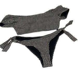 Women’s Cabana Del Sol Black & White Plaid Bikini Set Size Medium!